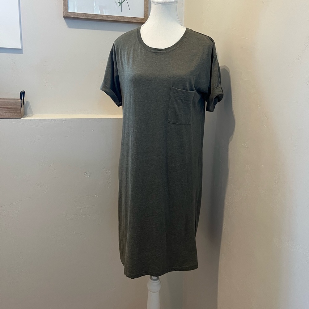 Eddie Bauer Olive Green Casual Jersey Pocket T-Shirt Dress